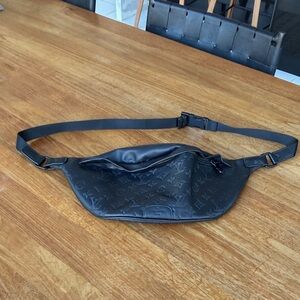 Black Large   Faux Leather Monogram Waist Bag